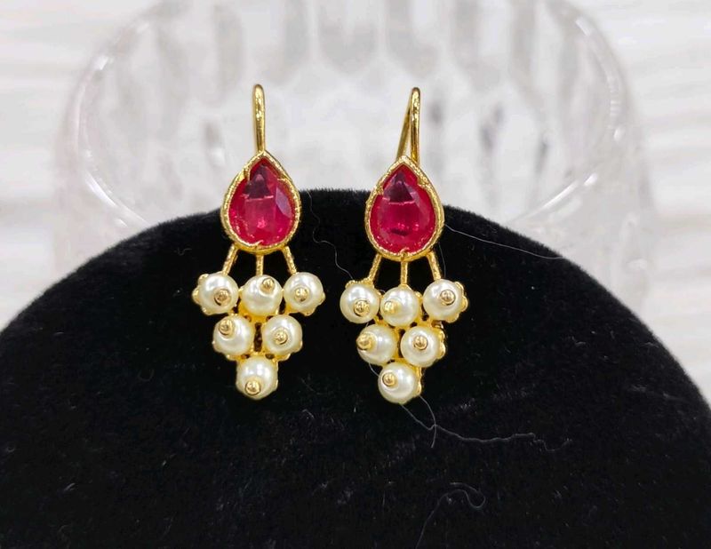Ruby and Pearl Drop Earrings
