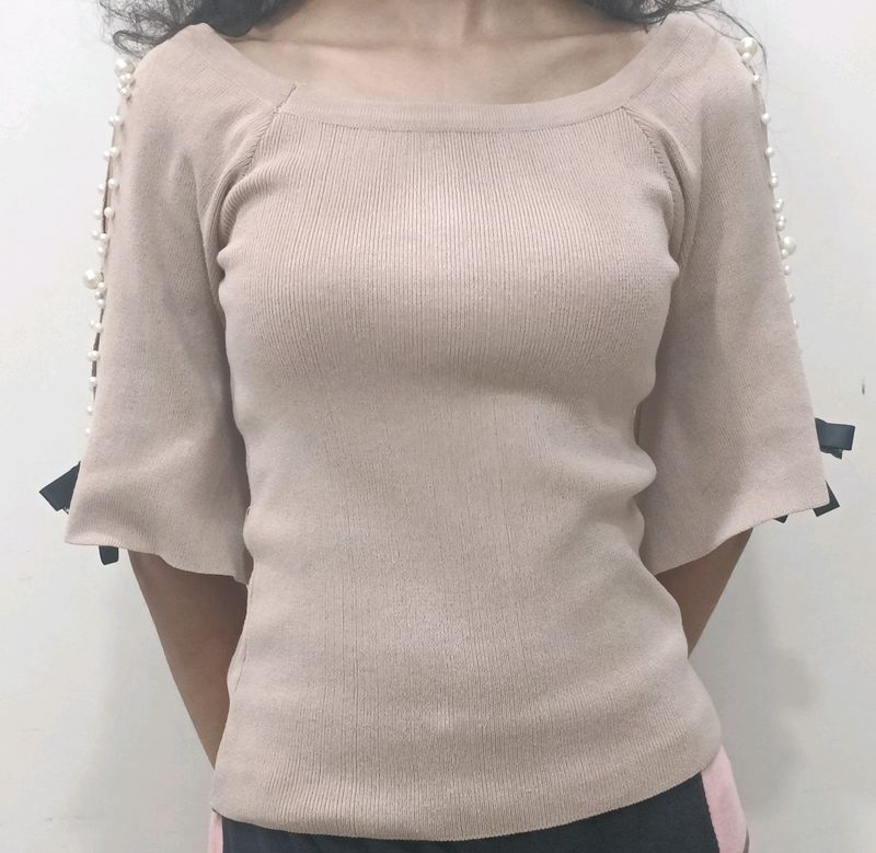 Beaded Off Sleeve Top