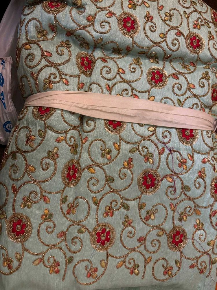 SeaGreen Silk Embroidered Fabric