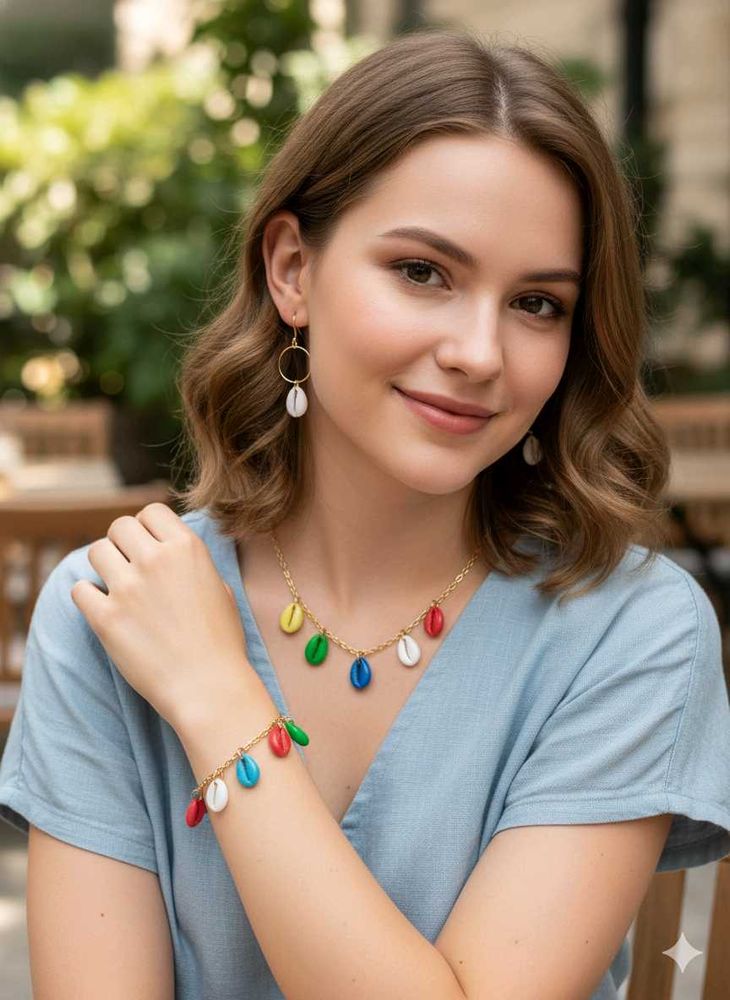 Colorful Cowrie Shell Jewelry Set