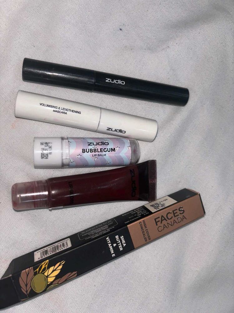Eyeliner,  Mascara, gloss, concealer, lip bal