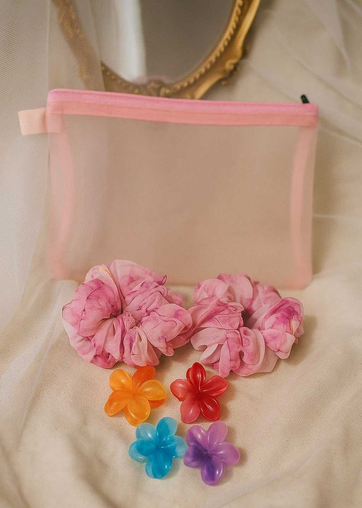 Hair Accessory Set /With Pink Mesh Pouch