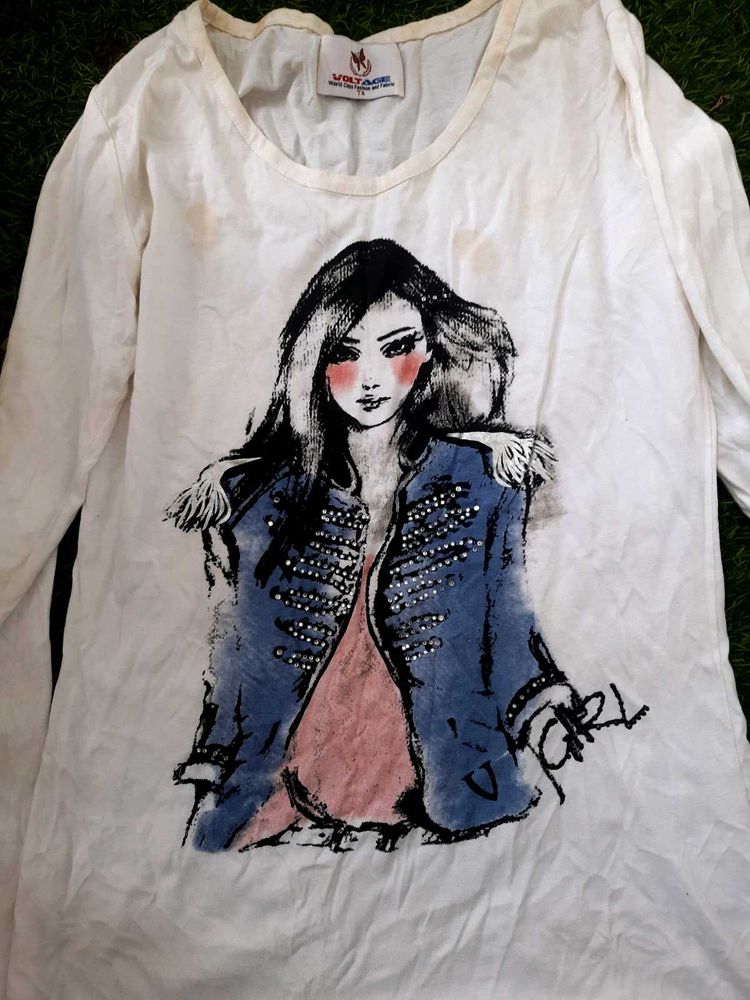 Diamond Studded Girl Print T Shirt M OR L SIZE