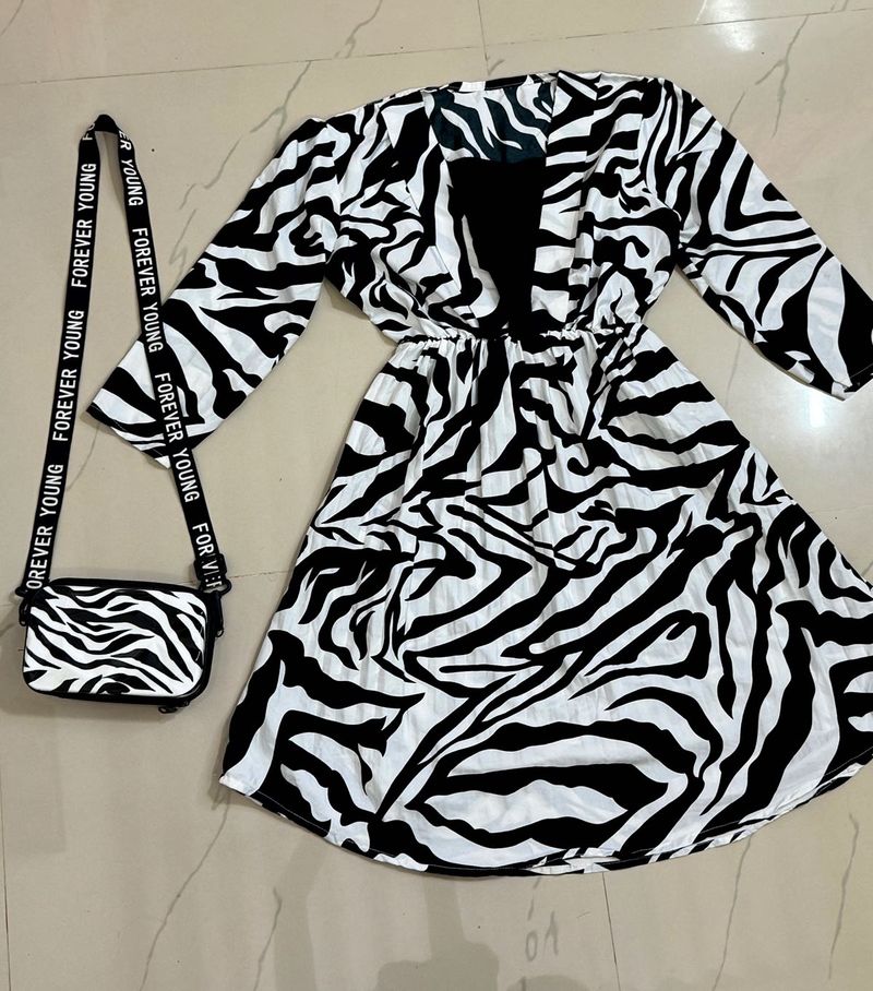 Zebra Print Dress &amp; Bag Set