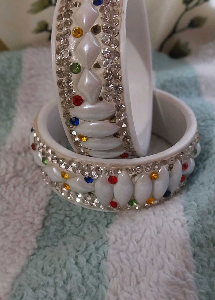 Stylish White Stone Bangles with Multicolor Stones