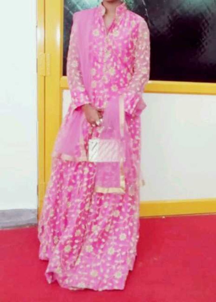 Pink Floral Embroidered Anarkali