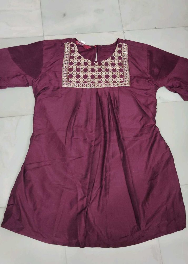 Embroidered Maroon Tunic Top