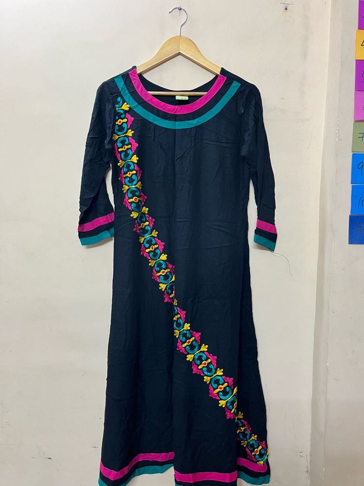 Embroidered Black Kurta