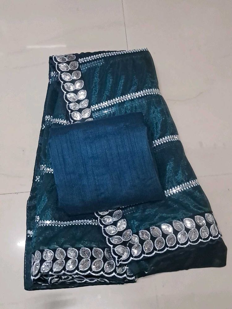 Elegant Green &amp; Silver Saree