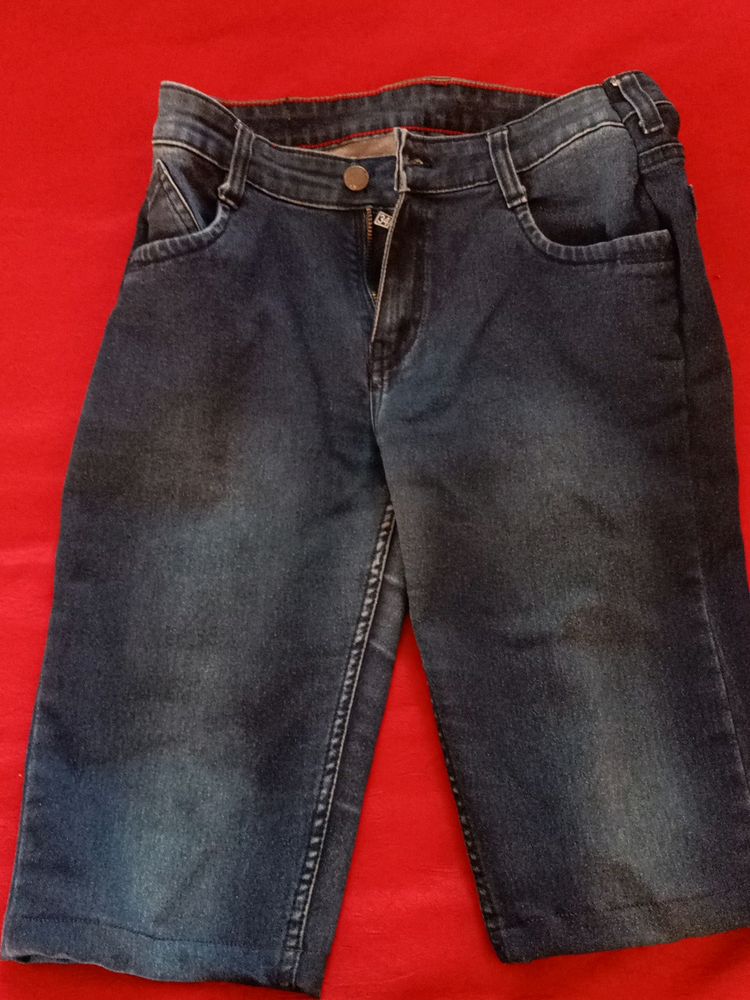 Knee Length Denim Blue Shorts