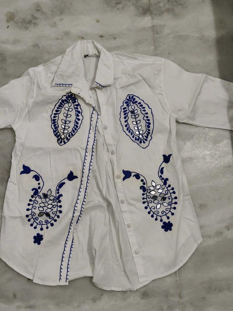 white shirt with dori work and applique wor