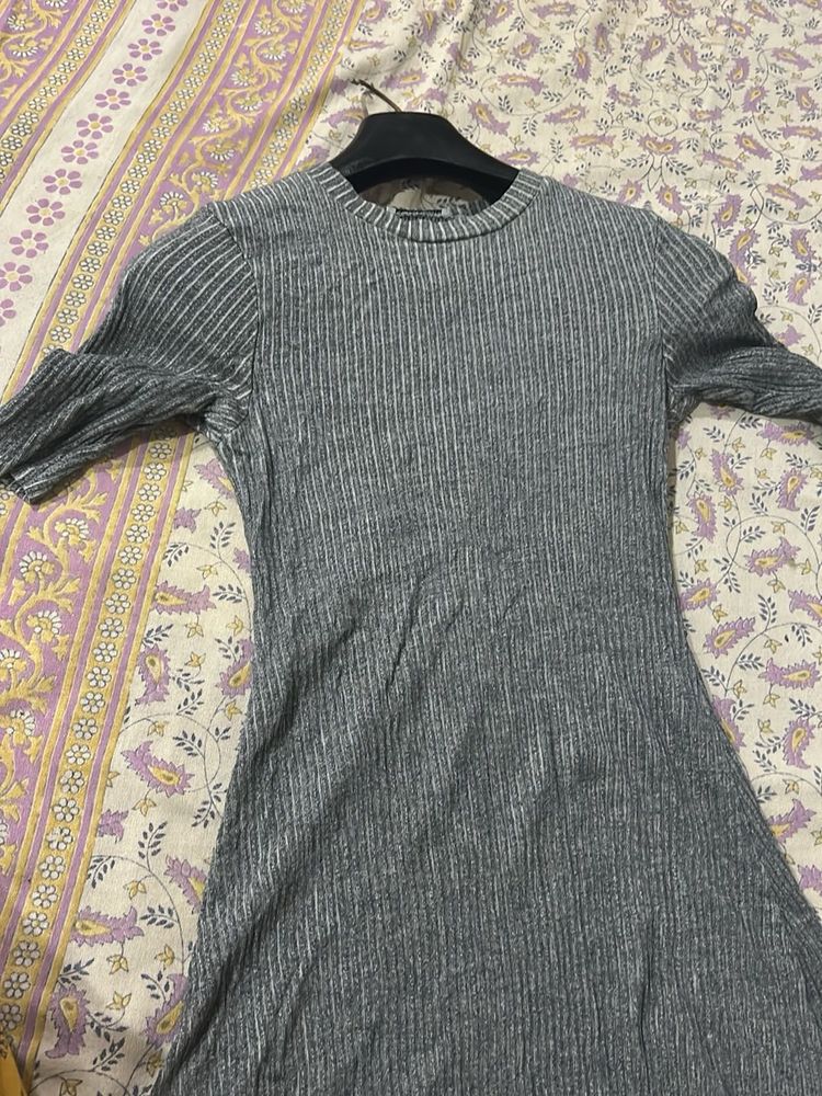 Zara Gray Ribbed  Mini Dress
