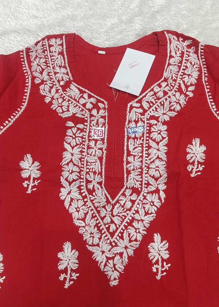 Red Embroidered Kurta