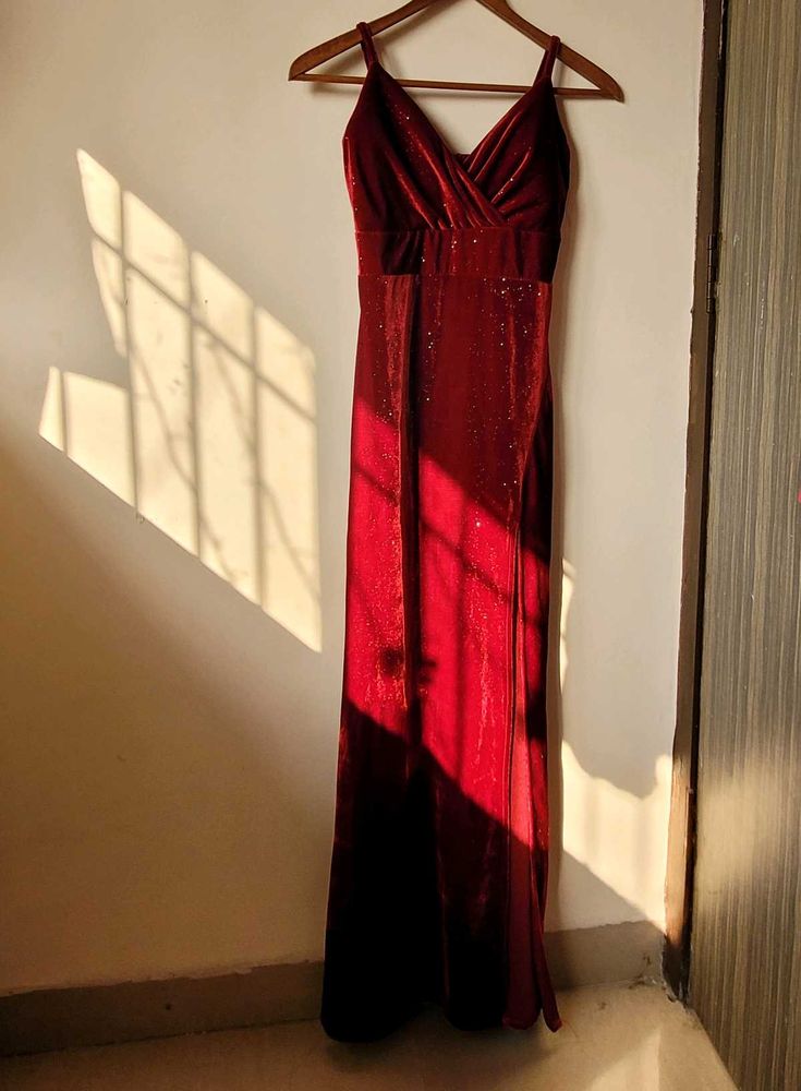 Red Bodycon Strappy Dress With A Slit