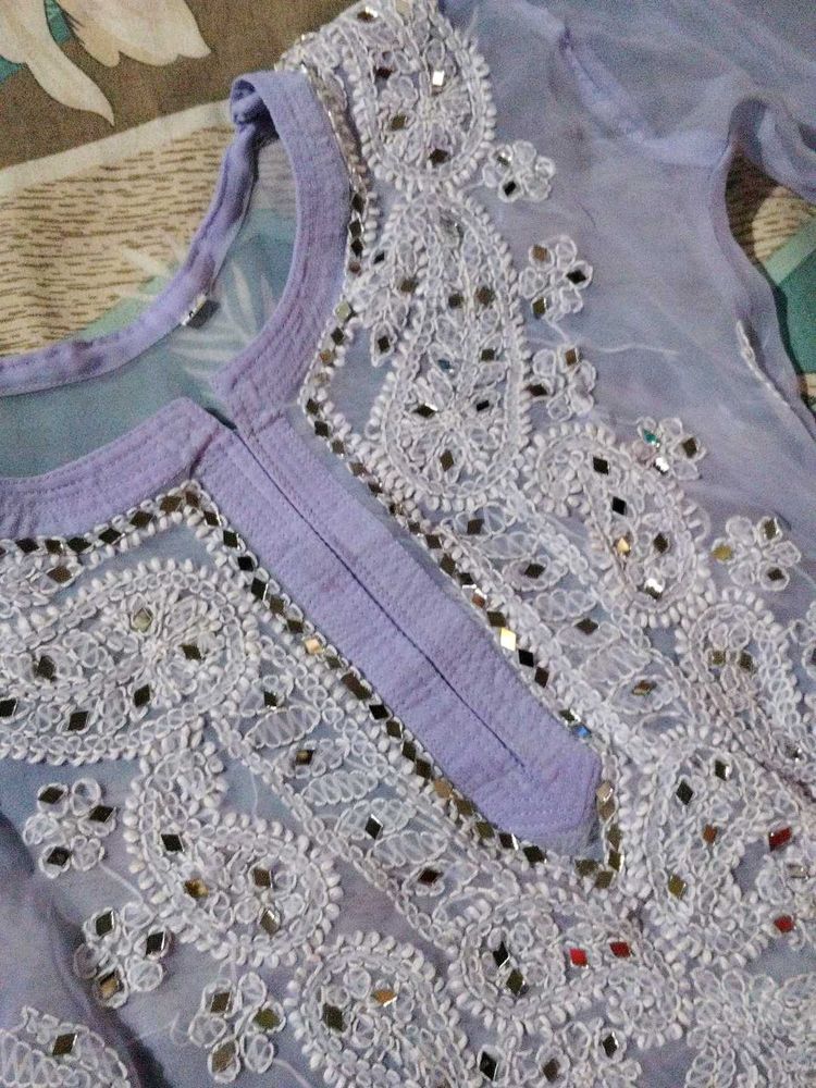 Lavender Chikankari Kurti with Mirror Work