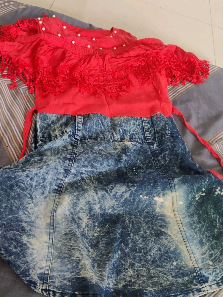 Cute Girls' Denim Skirt Set