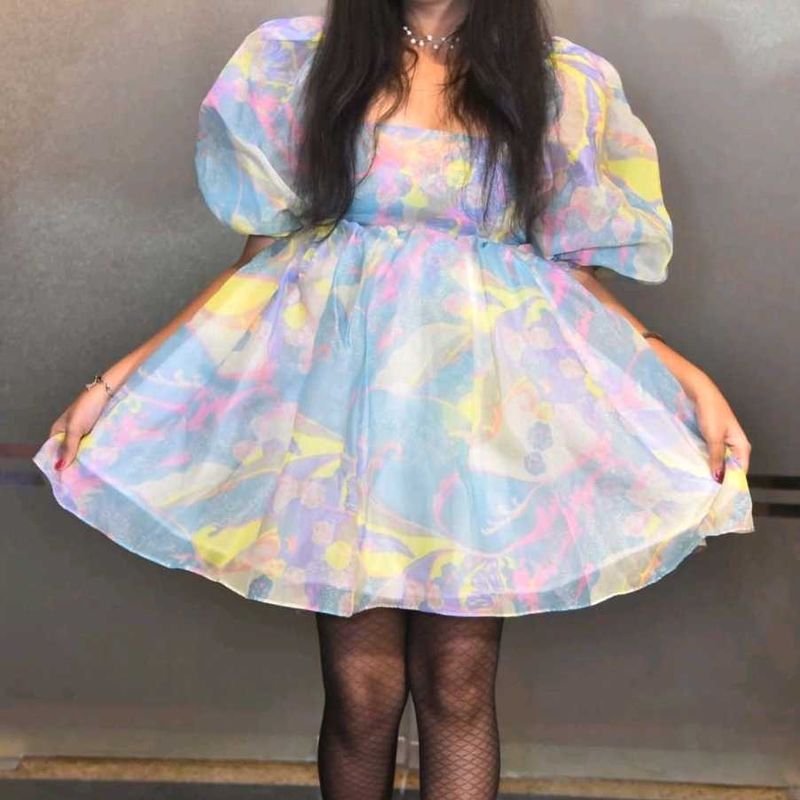 Pastel Puff Sleeve Mini Dress