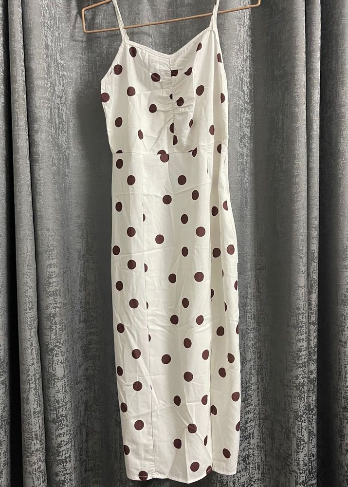 Elegant White Polka Dot Dress