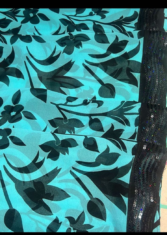 Floral Print Saree with Sequin Border