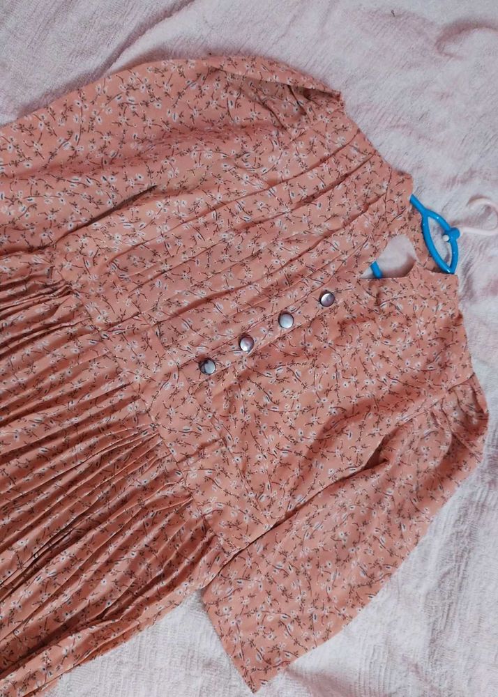 Peach Floral Print Dress