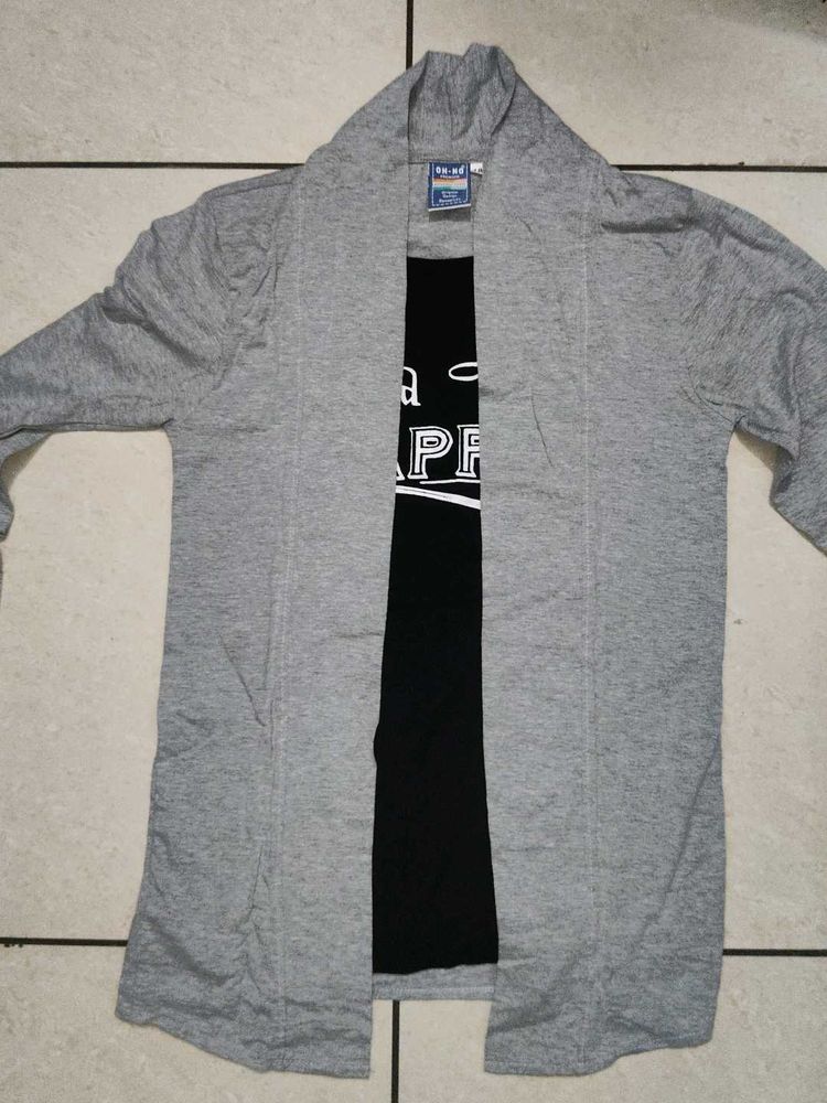 Gray Open Front Cardigan