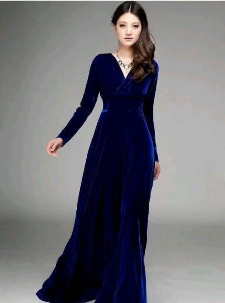 Red And Royal Blue Velvet Gown