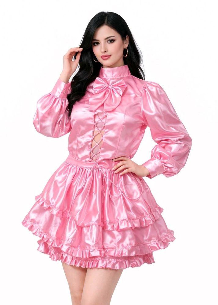 Pink Satin Ruffled Dress