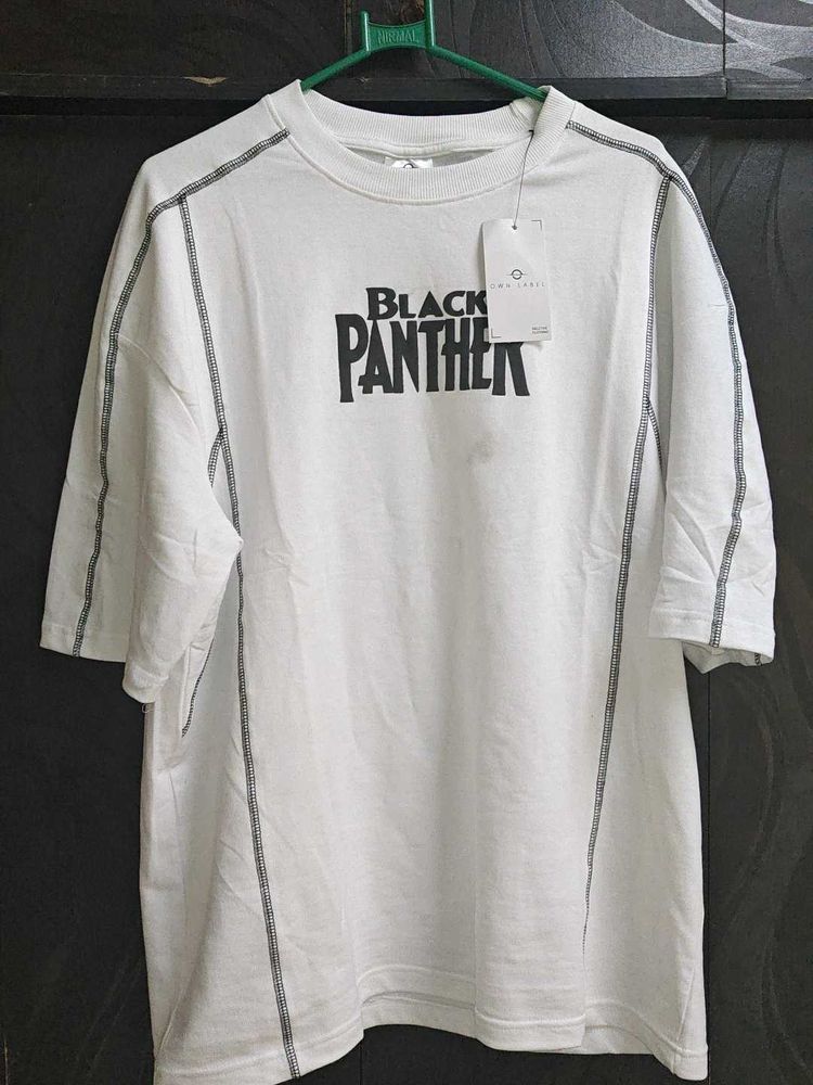 MENS BLACK PANTHER PRINTED OVERSIZED GRAPHIC TEE