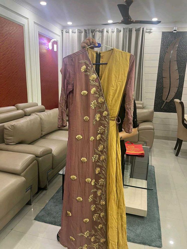Mustard Brown A LINE INDO WESTERN OUTFITS