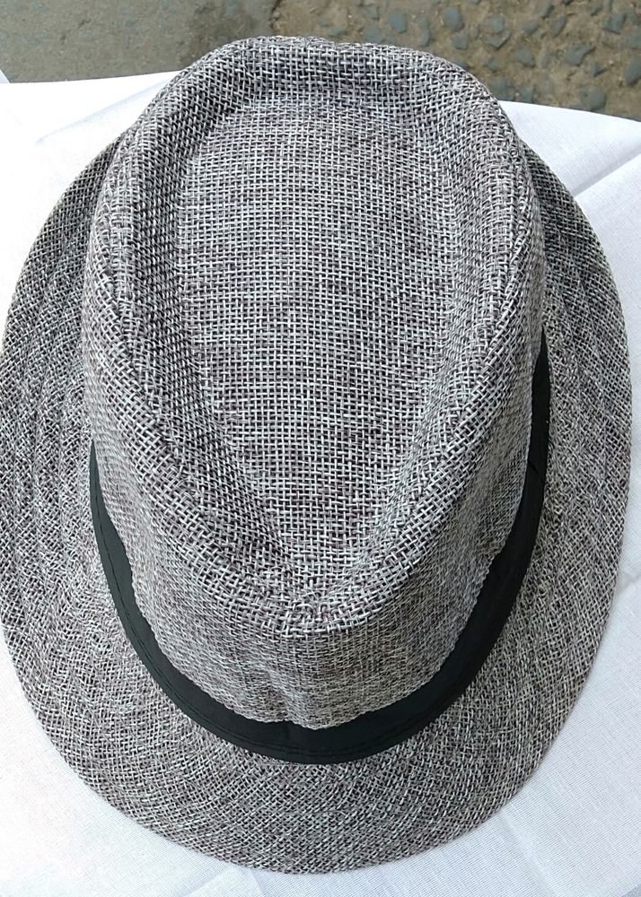 Gray Woven Fedora with Black Band