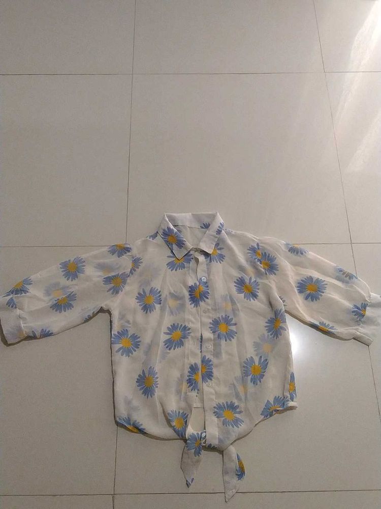 Daisy Print Tie-Front Top