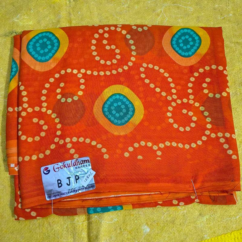Orange Bandhani Print Saree