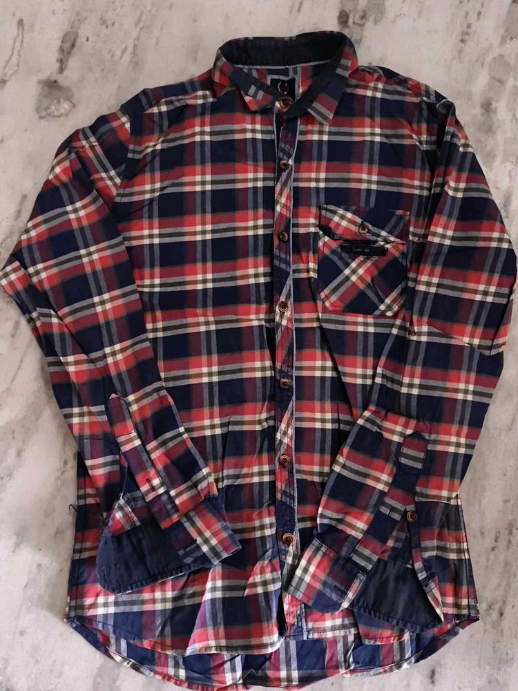 Red &amp; Blue Plaid Flannel Shirt