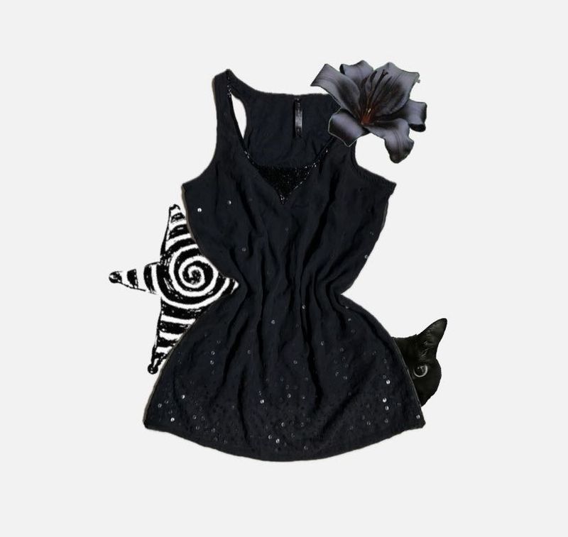 Y2K Sparkly Black Tank Top (L)