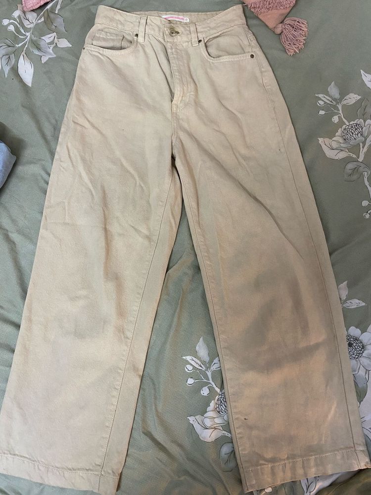 Beige Wide Leg Pants