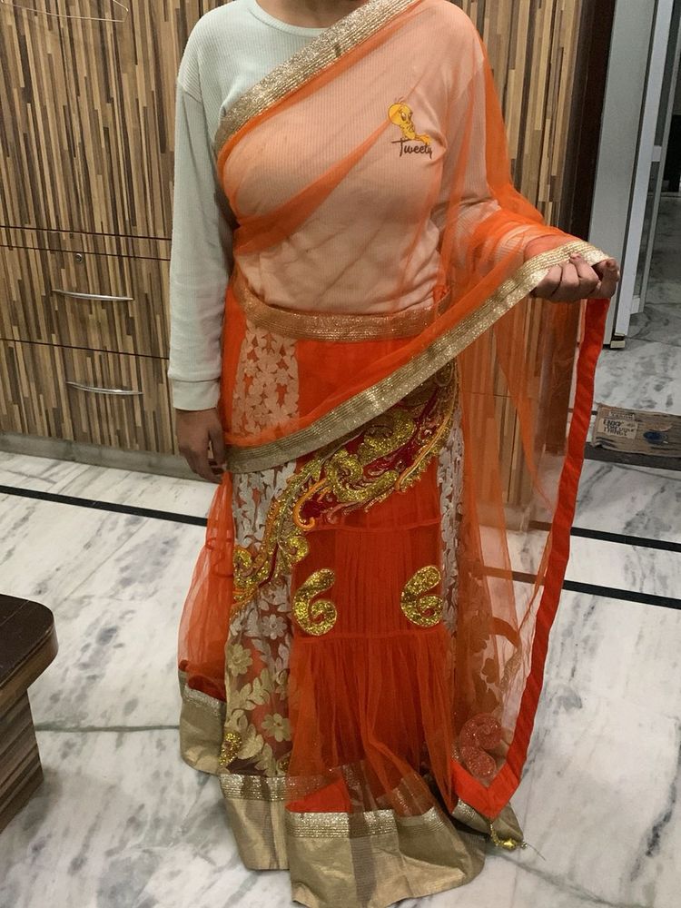 Orange Embroidered Lehenga Choli