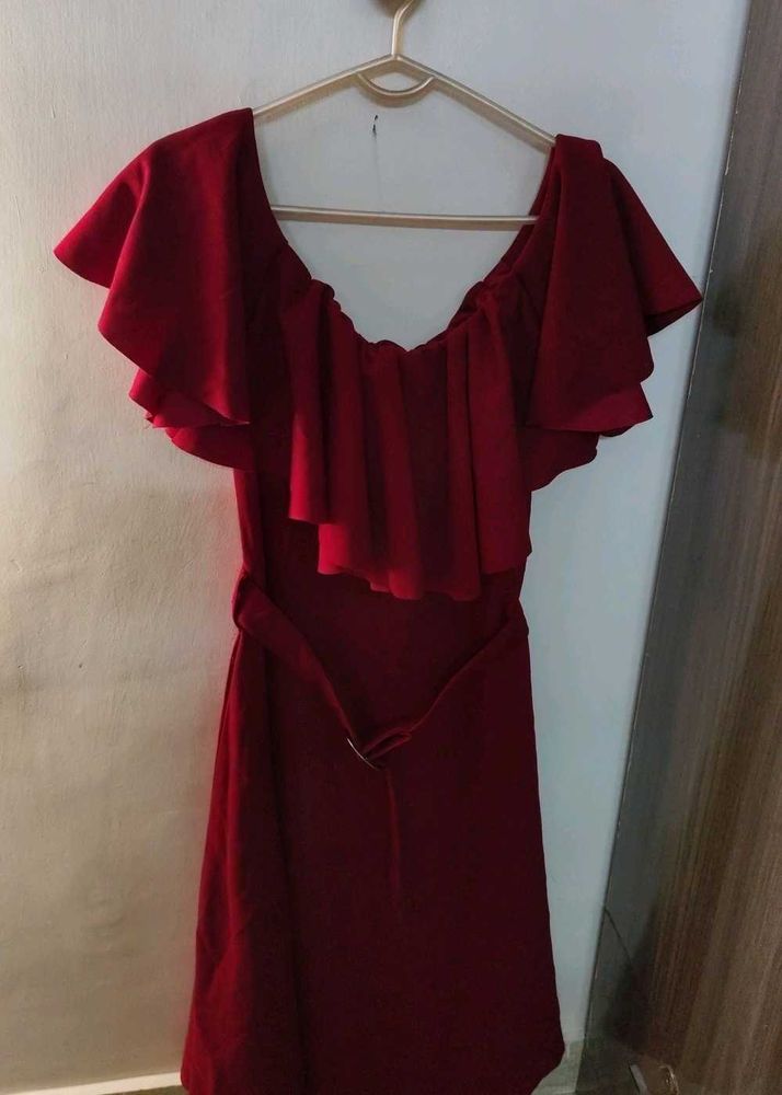 Red Off-Shoulder Ruffle Dress