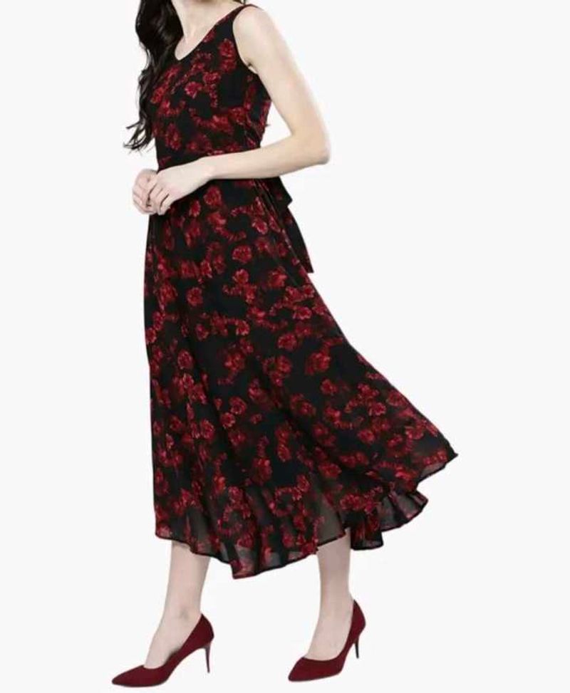 Women Maxi Dress Black And Maroon