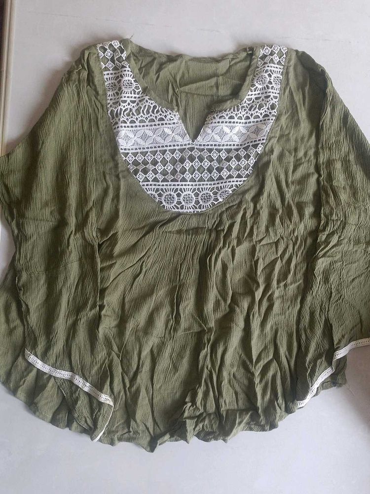 Olive Green Lace Trim Tunic