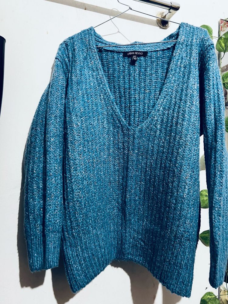 Teal V-Neck Knit Sweater