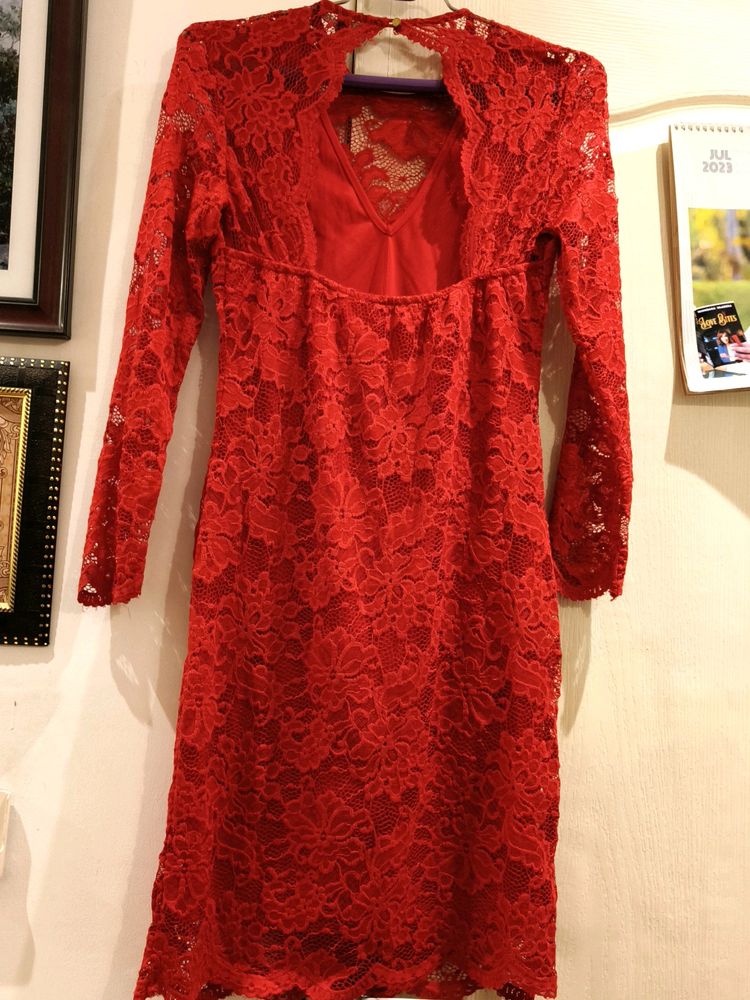 Lace Up Red Dress