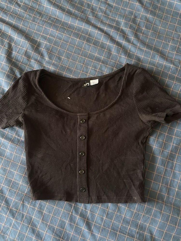 Cute Black Button-Up Top