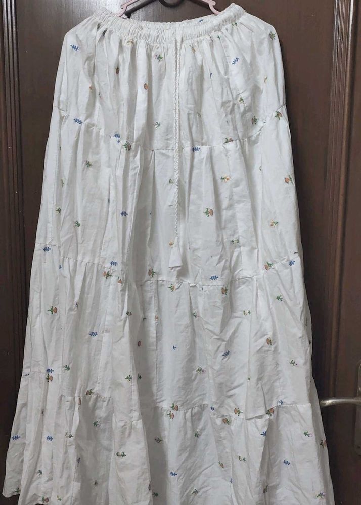White Embroidered Tiered Skirt