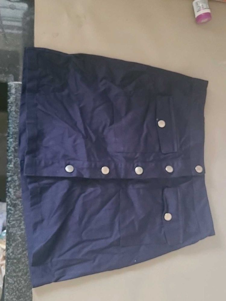 Navy Skirt with Button Detail