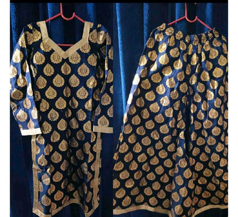 Elegant Navy &amp; Gold Kurta Set