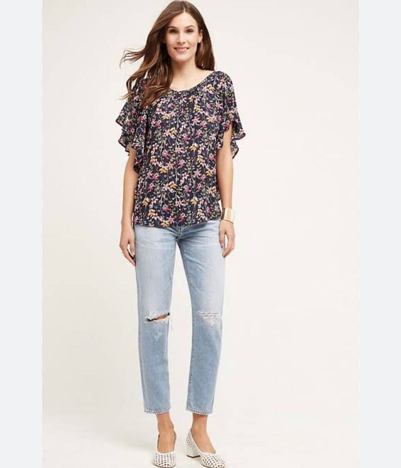 Madame Floral Top Black Ruffle Sleeve