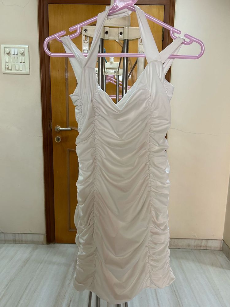 White Ruched Bodycon Mini Dress