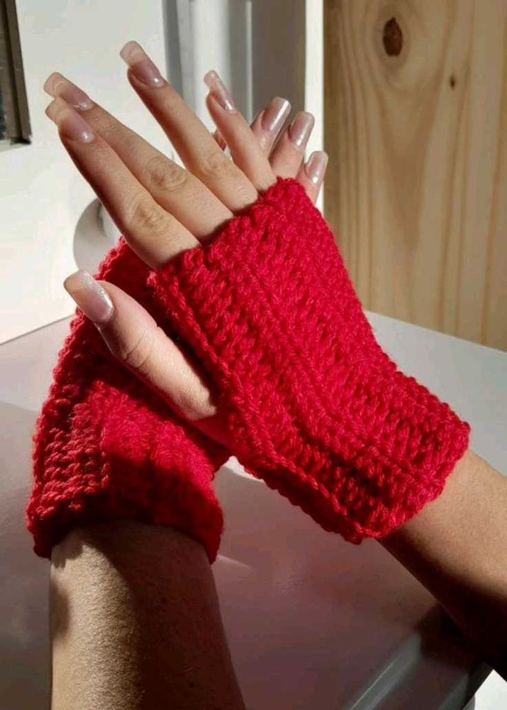 Red Knitted Fingerless Gloves