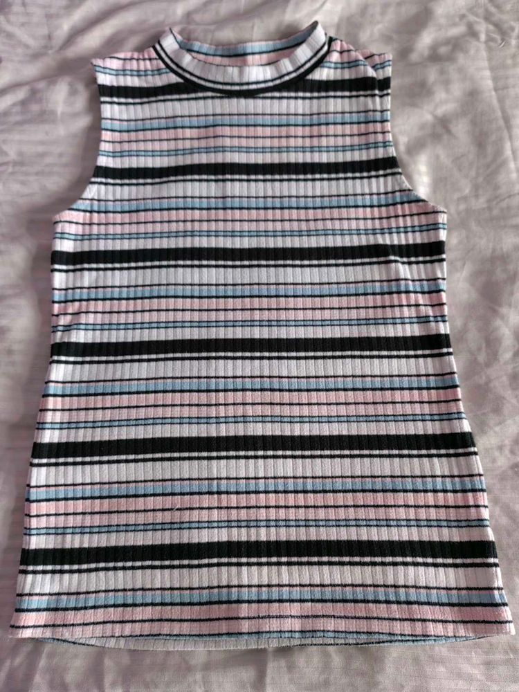 Striped Sleeveless Rib Knit Top