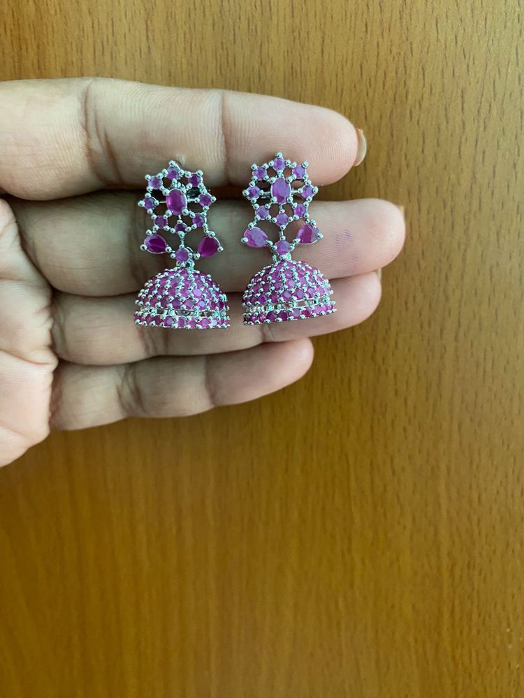 Pink Ad Stone Jhumka